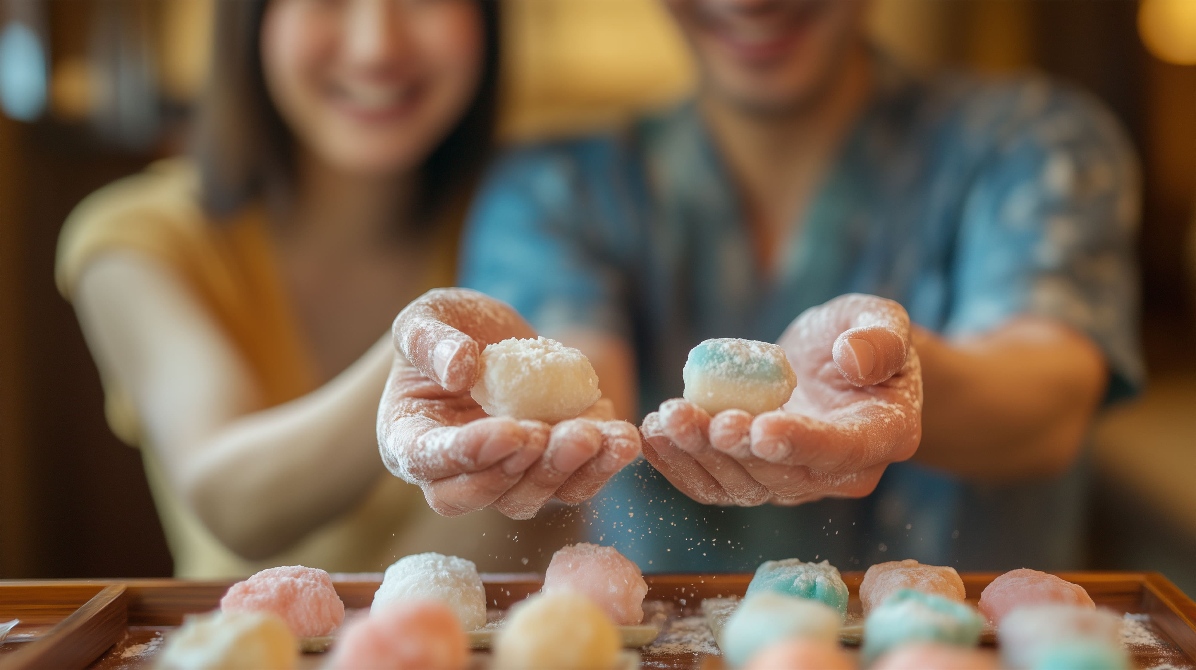 和菓子作り体験で手まり寿司を作る様子